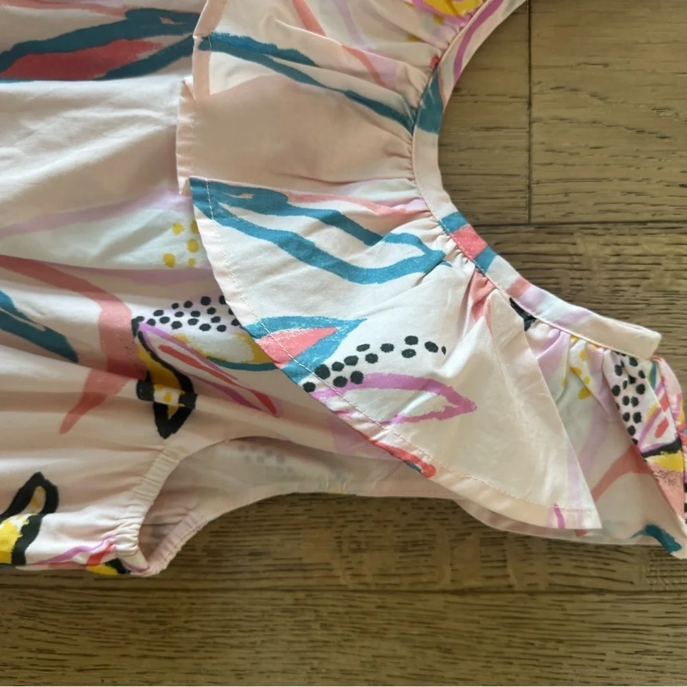 Tea Collection Hi Lo Ruffle Neck Dress Birds of Paradise in Pink Size 14